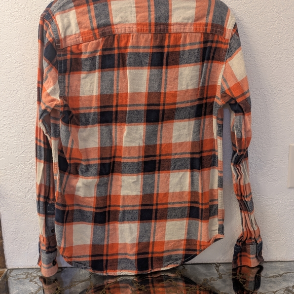 Plaid Button-Up Shirt - Orange , Blue And White - Picture 7 of 7